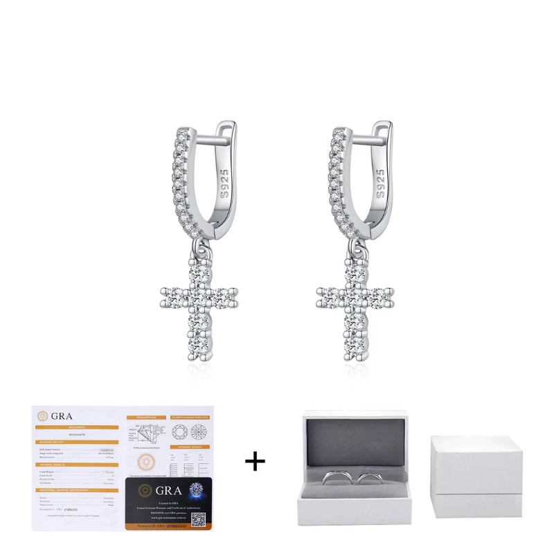 Brinco Cruz Argola em Moissanite – Virena Lux Sanctum