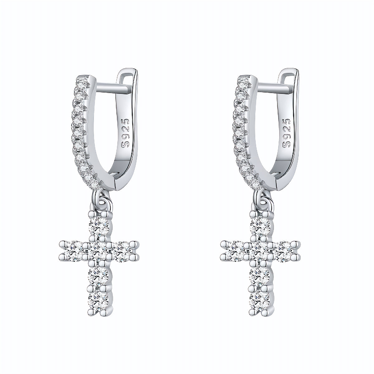 Brinco Cruz Argola em Moissanite – Virena Lux Sanctum